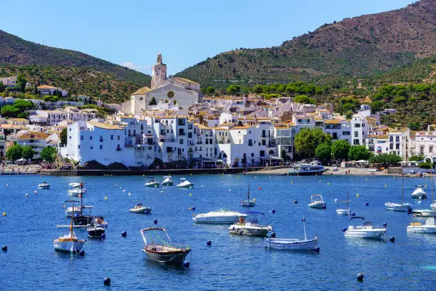 Famous coastal town of Catalonia on the Costa Brava with its white houses and boats, Cadaques