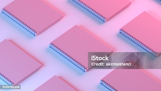 istock Empty note pad on color gradient neon background, back to school 1420196304
