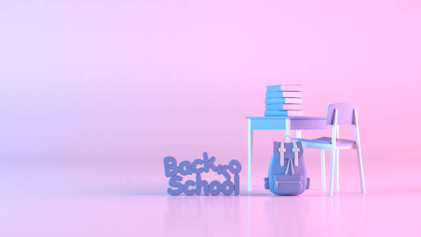 istock School desk and chair on color gradient background, back to school concept 1420198211