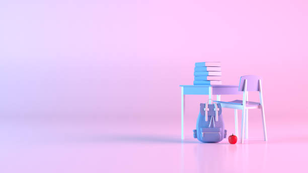 istock School desk and chair on color gradient background, back to school concept 1420198256