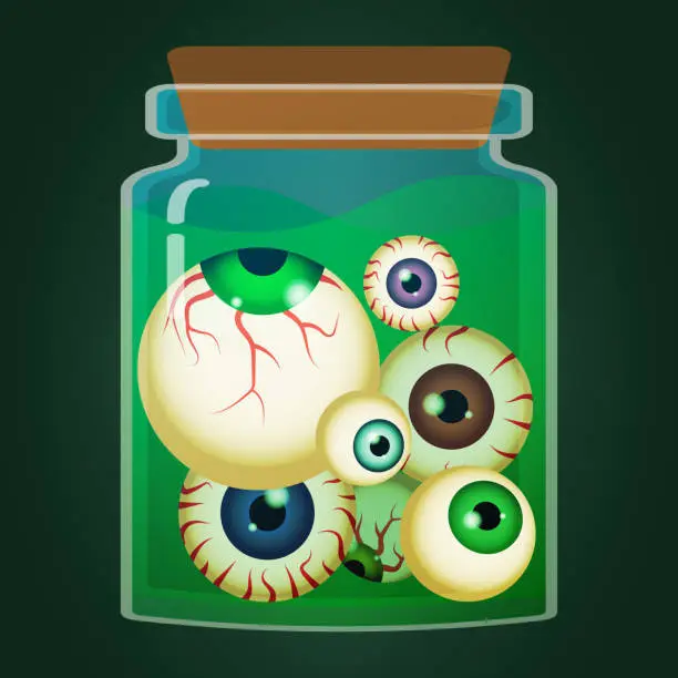 Vector illustration of Halloween eyeballs in Jar. Magic concept.