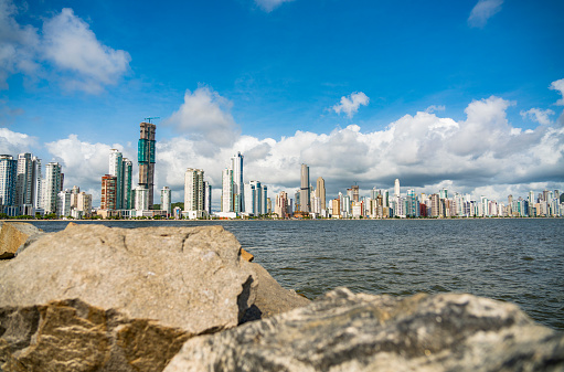 Panoramic view of the water front of buildings in Camboriu.