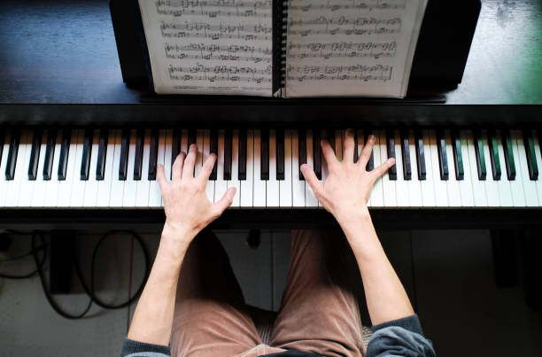 istock Top view of hands playing piano 1420202460