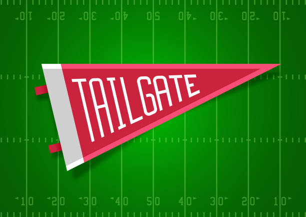 Tailgate Pennant Flag Football Field Background Tailgate sports college team or school or tailgating celebration pennant flag with copy space. tail gate stock illustrations