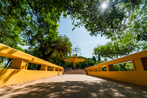 Yellow square bandstand in Redenção Park.