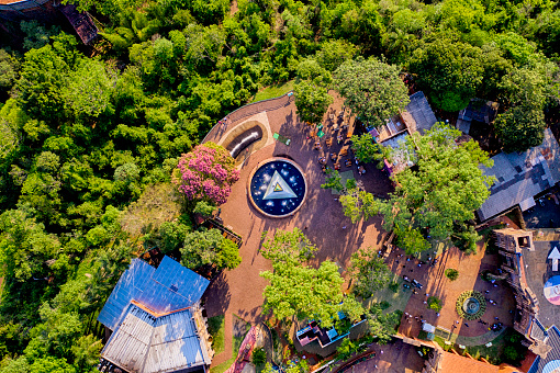 Aerial view of the obelisk with tree area, that is border of three countries, Brazil, Paraguay and Argentina