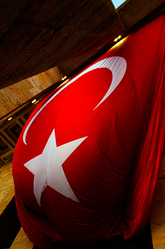 Night shoot of huge Turkish flag at the Ataturk mausoleum