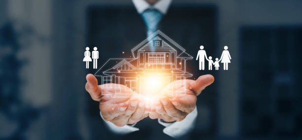 istock engineering and architecture drawings concept, Engineer man hold house on virtual screen of architect ,Insurance agent with model of house on light background,Property insurance and security concept 1420221199