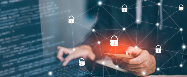istock Smartphone with keys security on the virtual display, Hand touch technology with internet and networking concept, social media of international consulting company, Social networking hologram icons. 1420221268