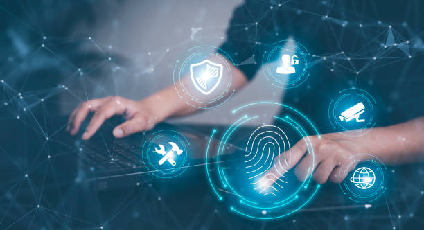 istock Hand touch fingerprint with virtual global with cyber security, Login, User, identification information security and encryption, secure access to users personal information, secure Internet access, 1420221312