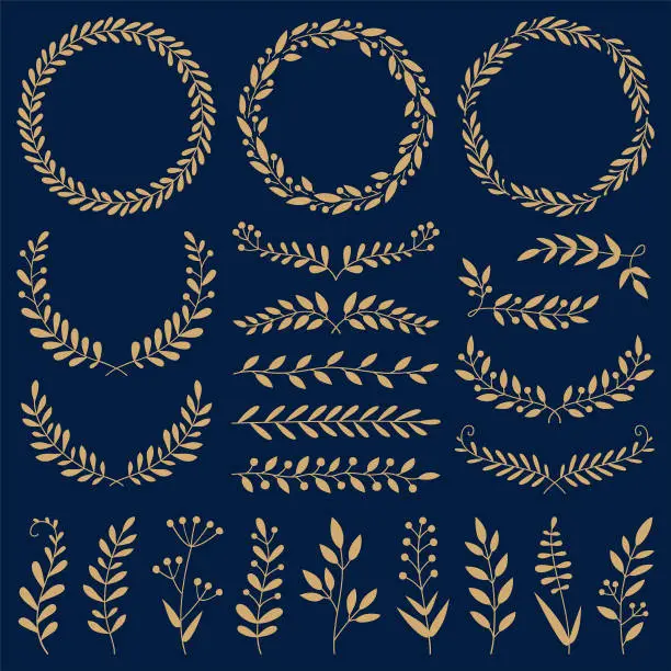 Vector illustration of Hand drawn plants, dividers, wreaths