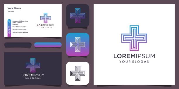 ilustraciones, imágenes clip art, dibujos animados e iconos de stock de logotipo mínimo de salud símbolo de marca e identidad visual para empresas de salud - religious icon computer keyboard computer technology