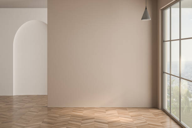 istock Minimalist empty room with  beige and white backgrounds, 1420234299