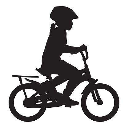 Vector silhouette of a young girl riding a bicycle.
