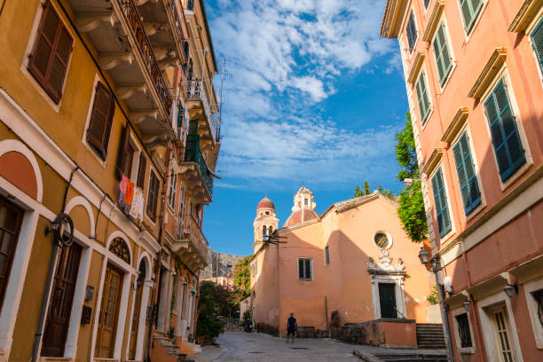 A tourist taking a photo in Corfu. Greece