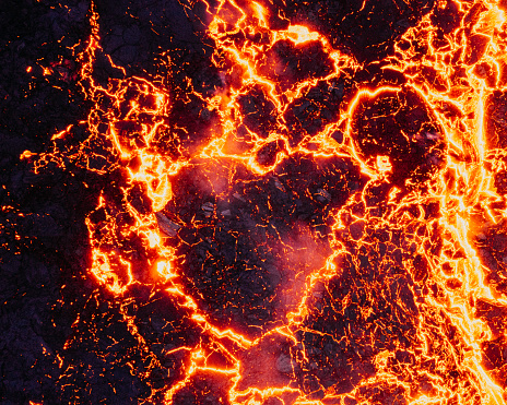 Lava shaped heart during Geldingadalur / Fagradallsfjall eruption in Iceland 2021