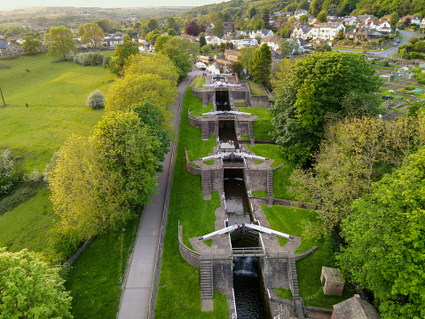 Bingley 5 rise canal locks west yorkshire in Bingley, England, United Kingdom