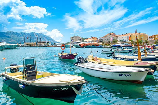 Budva, Montenegro - July 2, 2021:  Beautiful summer landscape of the Budva waterfront