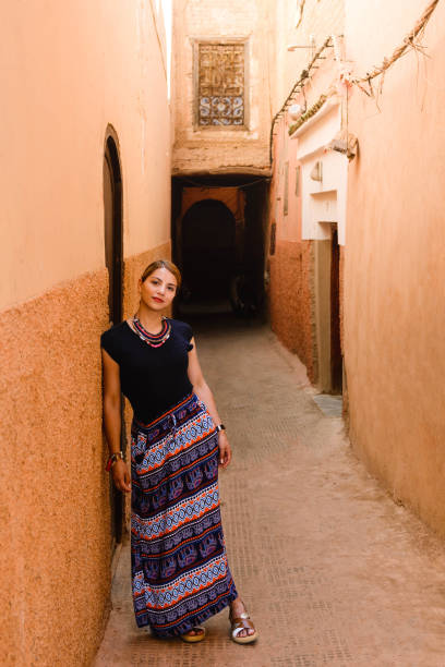 Woman in Moroccan street stock photo