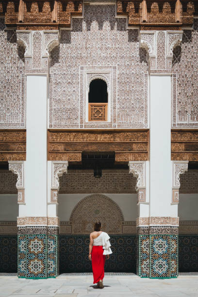 Woman in Moroccan palace stock photo