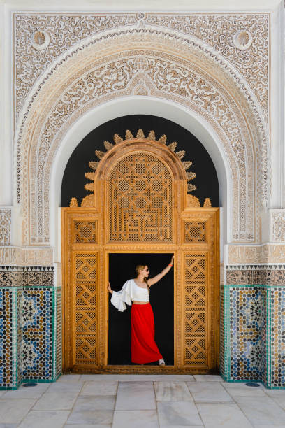 Woman in Moroccan palace stock photo