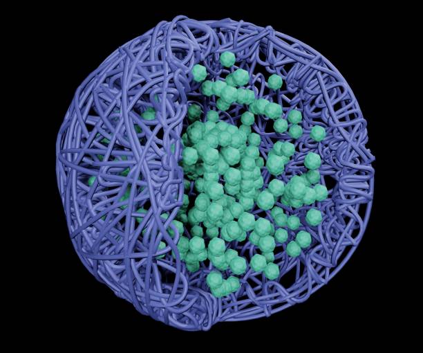 les nanoparticules polymères (np) sont des nanoparticules qui peuvent être chargées de composés actifs piégés - nanoparticule photos et images de collection