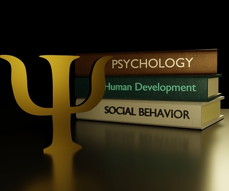 The trident pitchfork shape with psychology related book 3D rendering