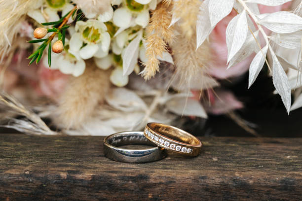 istock Beautiful wedding rings close up 1420257526