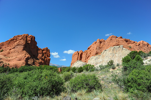 Different colored rocks in the Garden of the Gods in Colorado Springs, Colorado