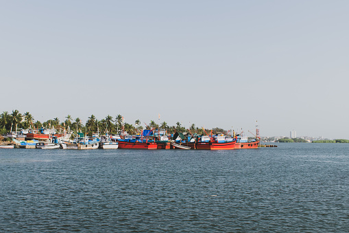 Mangalore harbour landscape shot ,with fishing boats,India
