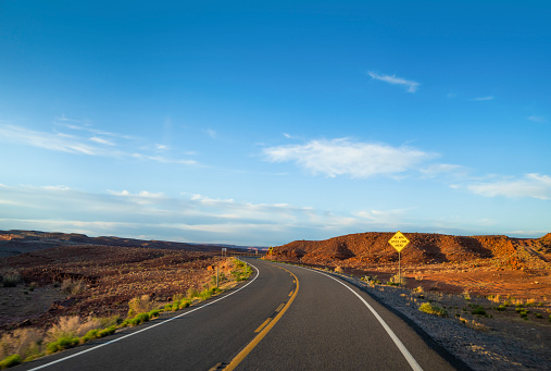 Single one line road in Monument Valley, USA