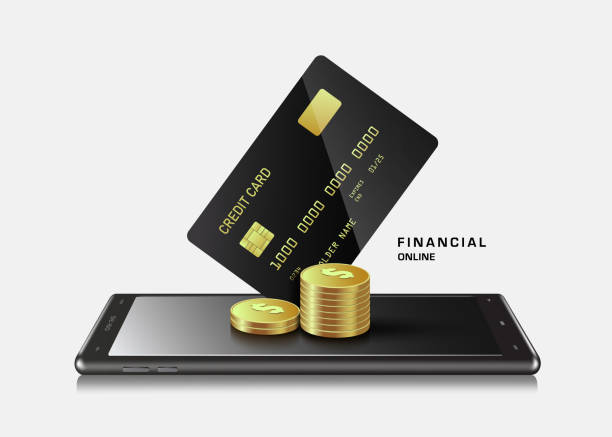 istock Black credit card or ATM card place on smarthphone screen and all object on white background 1420272860