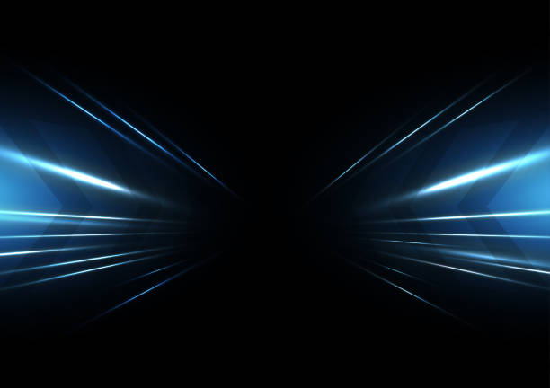 ilustrações de stock, clip art, desenhos animados e ícones de abstract technology blue speed neon light effect on black background vector illustration. - light effect