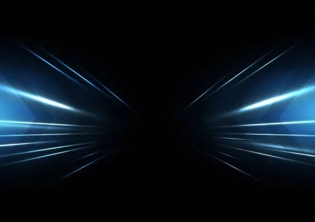 Vector illustration of Abstract technology blue speed neon light effect on black background vector illustration.