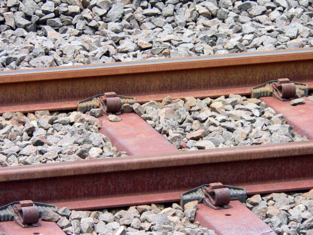 The first railway in the People's Republic of China, close-up of the screws on the rails