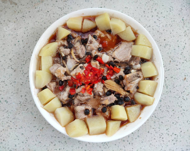 Steamed Pork Ribs with Tempeh on the white plate