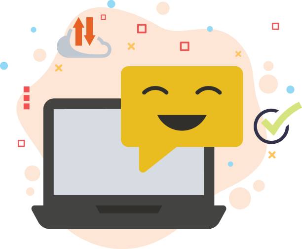 istock Laptop with Smile Emoji Stock illustration, Employee office communication software concept, hrm symbol, Lan Chat with Laptop Vector color Icon Design, 1420315383