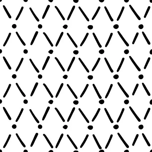 Vector illustration of Simple hand drawn geometric pattern. Trendy monochrome drop brush marks.