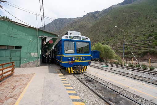 Ollantaytambo, Peru - Dcember 20, 2017: Peru Train to Machu Picchu at the station
