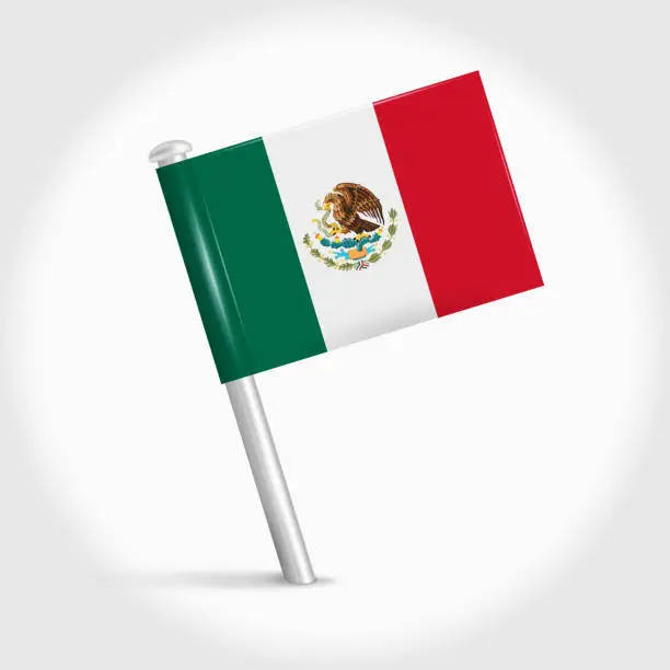 Vector illustration of Mexico map pin flag. 3D realistic vector illustration