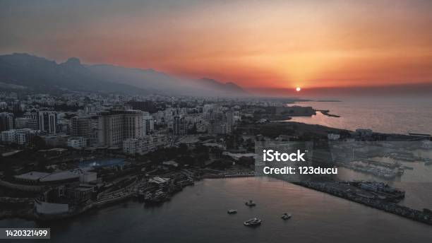 Beautiful Sunset At North Cyprus Kyreina Aerial View Stock Photo Stock Photo - Download Image Now
