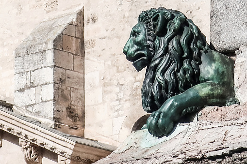 Horizontal closeup of a Trafalgar Square lion