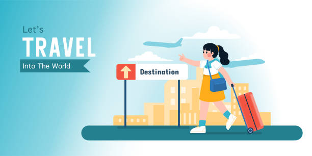 istock Woman With Luggage Travel From Airport Terminal, Vector, Illustration 1420331969