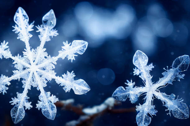 schöner schneeflockenkristall mit schneehintergrund - ice crystal winter nature ice stock-fotos und bilder