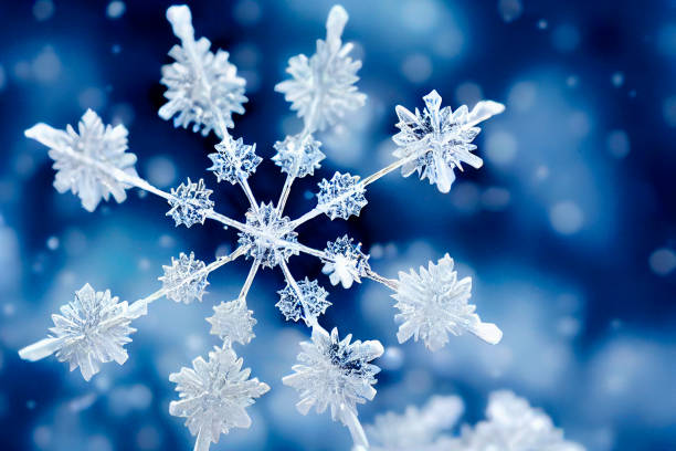 istock Beautiful snow flake crystal with snow background 1420340291
