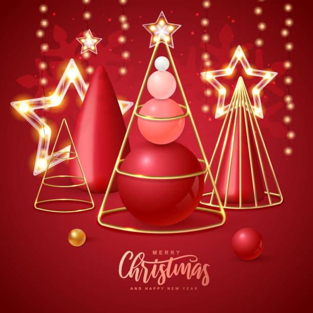 istock Christmas holiday background with realistic 3D plastic Christmas trees. Merry Christmas and Happy new Year greeting card. Vector illustration 1420350222