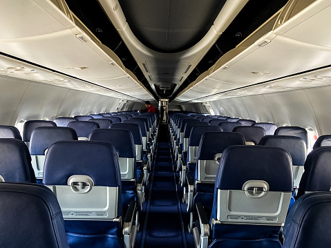 Economy seat passanger cabin aircraft empty