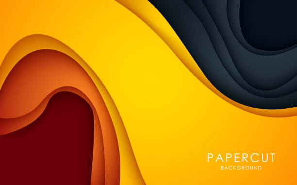 ilustrações de stock, clip art, desenhos animados e ícones de modern abstract yellow gradient, black, orange papercut wavy background. eps10 vector - short cut