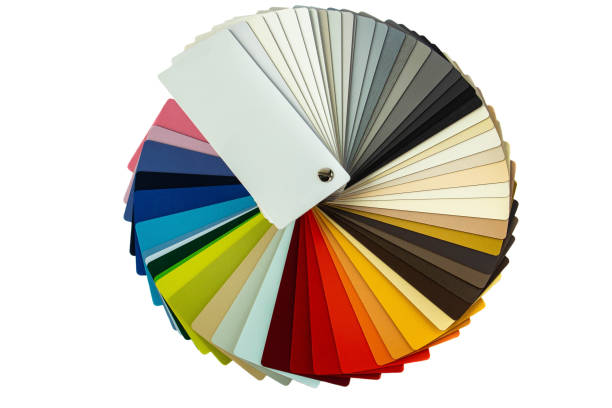 istock Colorful color guide with palette of paint samples on white background with copy space. Catalog for tinting 1420365779