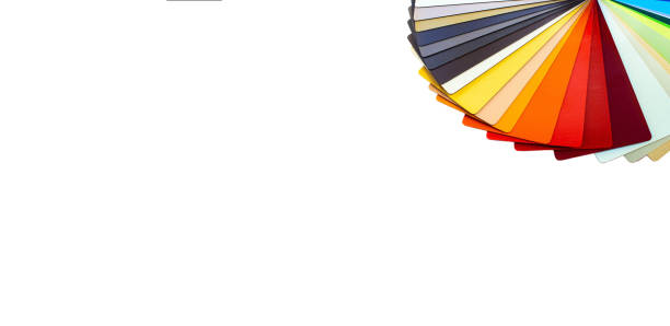 istock Colorful color guide with a palette of paint samples on white background with copy space 1420365812